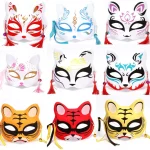 Demi-masque de cosplay de renard japonais pour adultes et enfants, masque de chat anime, accessoires de fête drôles, masque Kabuki Kitsune, masque Tim ade Rave Demi-masque de cosplay de renard japonais pour adultes et enfants, masque de chat anime, accessoires de fête drôles, masque Kabuki Kitsune, masque Tim ade Rave