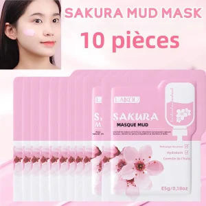 Ensemble de masques faciaux en boue Sakura, nettoyage en profondeur des pores, rétrécissement du sébum, élimination des points noirs, soins hydratants pour la peau, 10/12 pièces