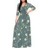 robe longue portefeuille pour femmes, col en v, manches 3/4, taille haute, mi longue, robes d'invitées de mariage élégantes avec ceinture