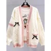 veste pull à nœud japonais pour femme, pull tricoté, design ample et tendance, automne et hiver, nouveau