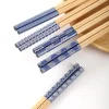 baguettes japonaises réutilisables en bois de bambou naturel, 5 paires, faites à la main, multicolores, sushi chat fleur, design, vaisselle écologique