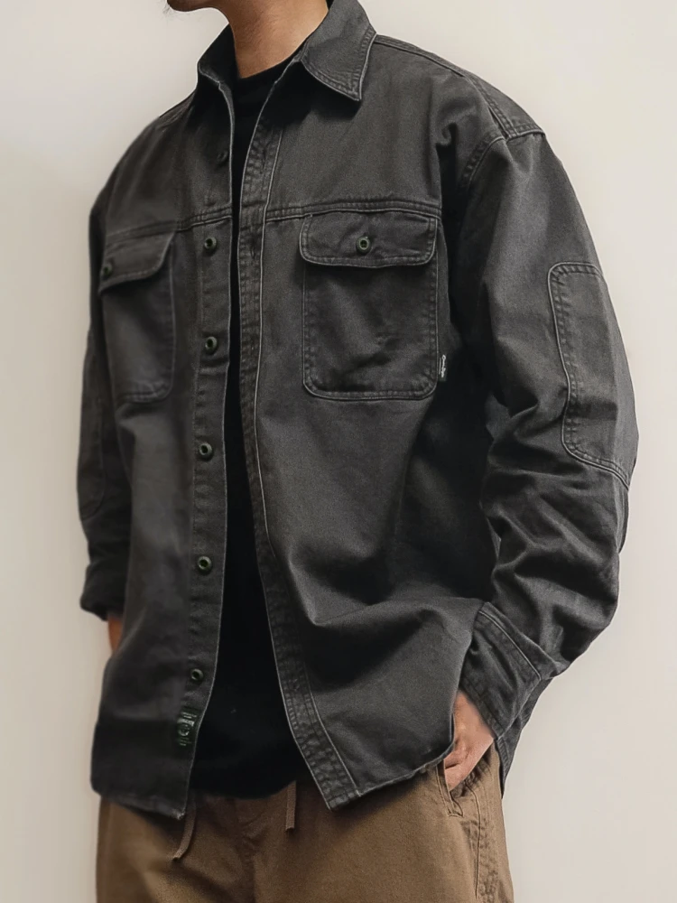  chemise de travail japonaise vintage délavée pour hommes, sergé de coton épais, manches longues, surdimensionnée, décontractée, haut de haute qualité chemise de travail japonaise vintage délavée pour hommes, sergé de coton épais, manches longues, surdimensionnée, décontractée, haut de haute qualité