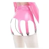 Mini jupe sexy en latex rose avec jarretelles pour bas, fermetures à glissière avant, bas en caoutchouc