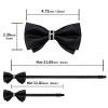 noeud papillon pré attaché noir uni avec demi anneau en diamant, ensemble de boutons de manchette carrés de poche à la mode, fête d'affaires, nœud papillon de luxe pour hommes