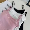débardeur à bretelles en coton, doux, aspect sensuellement innocent, gilet court avec nœud, garniture en dentelle, écharpe pour filles et femmes