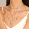 Collier ethnique Turquoise à plusieurs couches pour femmes, pendentif rétro en argent à trois couches de feuille de tournesol, bohème, bijoux cadeaux, nouvelle collection
