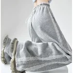 Pantalon décontracté en dentelle noire pour femmes, taille haute, jambes larges, ample, nouveau Style, pantalon sportif polyvalent, printemps été