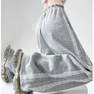 Pantalon décontracté en dentelle noire pour femmes, taille haute, jambes larges, ample, nouveau Style, pantalon sportif polyvalent, printemps été Pantalon décontracté en dentelle noire pour femmes, taille haute, jambes larges, ample, nouveau Style, pantalon sportif polyvalent, printemps été