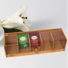 organisateur de stockage de sachets de thé à 5 fentes, boîte de rangement de capsules de café en bambou faite à la main, organisateur transparent et durable d'articles divers de bureau