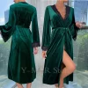 robe longue en velours à lacets pour femmes, vêtements de nuit sexy, bordeaux, kimono, peignoir, lingerie intime, vêtements de maison, nouvelle collection automne
