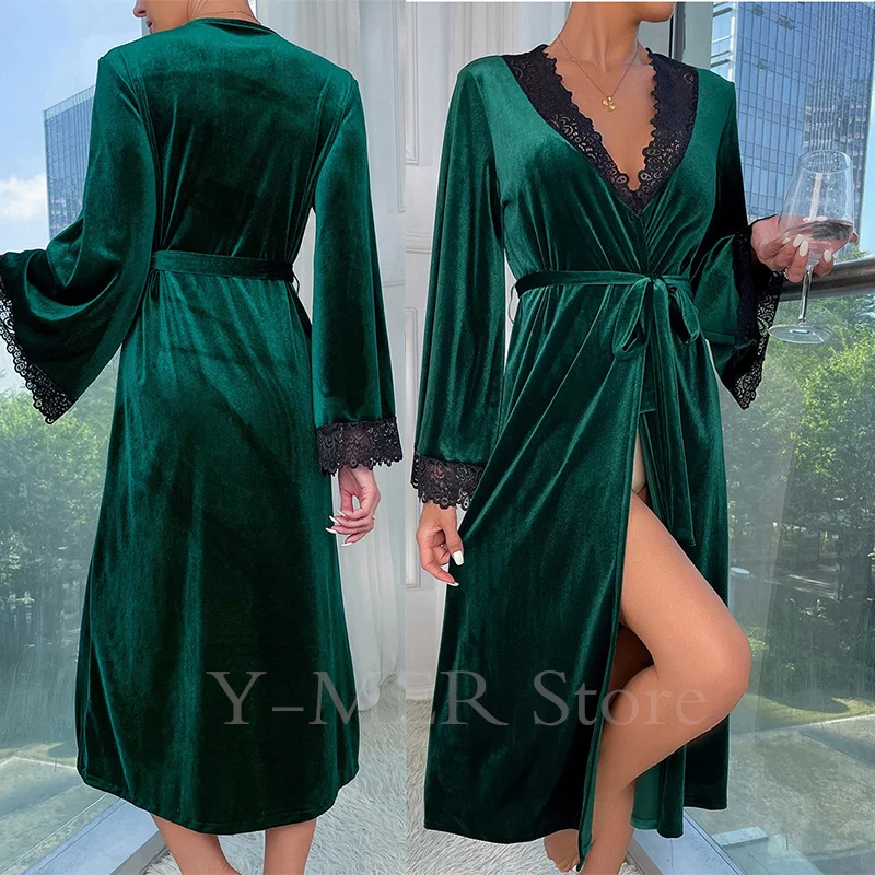 robe longue en velours à lacets pour femmes, vêtements de nuit sexy, bordeaux, kimono, peignoir, lingerie intime, vêtements de maison, nouvelle collection automne robe longue en velours à lacets pour femmes, vêtements de nuit sexy, bordeaux, kimono, peignoir, lingerie intime, vêtements de maison, nouvelle collection automne