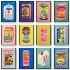 Peinture murale japonaise en forme de fleur de jus de citron rose, sardine et tomate en conserve, affiche nordique et images imprimées, décor de salon