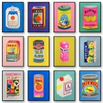 Peinture murale japonaise en forme de fleur de jus de citron rose, sardine et tomate en conserve, affiche nordique et images imprimées, décor de salon Peinture murale japonaise en forme de fleur de jus de citron rose, sardine et tomate en conserve, affiche nordique et images imprimées, décor de salon