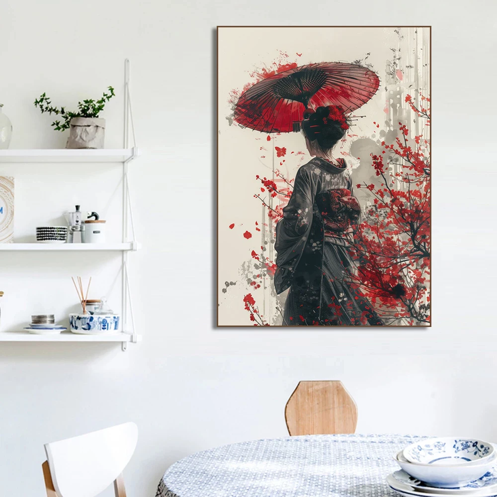 affiche d'art japonaise samouraï geisha parapluie bonsaï sakura, peinture sur toile de paysage, imprimés muraux, image pour décoration de chambre et de maison affiche d'art japonaise samouraï geisha parapluie bonsaï sakura, peinture sur toile de paysage, imprimés muraux, image pour décoration de chambre et de maison