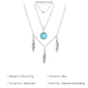 collier ethnique turquoise à plusieurs couches pour femmes, pendentif rétro en argent à trois couches de feuille de tournesol, bohème, bijoux cadeaux, nouvelle collection