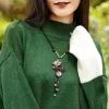 style ethnique créatif turquoise bijoux en bois gland collier vintage jade longue chaîne de pull bohème en bois pendentif collier