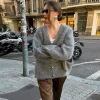 homair femmes pull avec écharpe gris manches longues col en v simple boutonnage femme cardigan 2025 automne mode confortable dame tricots