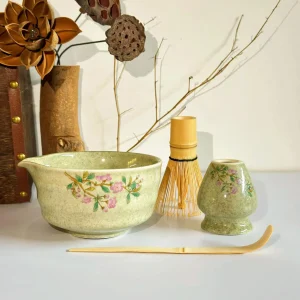 Ensemble Matcha avec bol Matcha en céramique, Kit Matcha japonais, fouet à thé en bambou, support Matcha, boîte cadeau pour cérémonie du thé japonais, 5 pièces