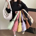 Sacs à bandoulière Hobos en velours côtelé léger pour femmes, sac à bandoulière Simple de couleur unie pour dames, sacs à main de voyage à la mode, fourre-tout