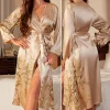 peignoir kimono imprimé cerise pour femme, longue, vêtements de nuit, ample, en satin, lingerie, vêtements de maison, printemps et été