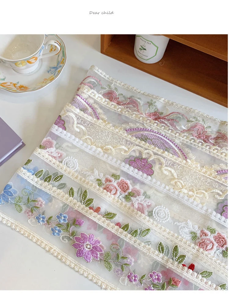 ruban de fleurs brodé en dentelle, 1 yard, pour bricolage, 9cm, nœud heaband, pince à cheveux, accessoires de couvre chef, tissu ruban de fleurs brodé en dentelle, 1 yard, pour bricolage, 9cm, nœud heaband, pince à cheveux, accessoires de couvre chef, tissu