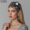 hnyyx cerceau de cheveux en biscuits avec fleur noire, accessoire de cheveux vintage, bande de sauna en perles, vêtements de sauna de fête de luxe, bijoux de cheveux de scène, a130