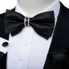 Noeud papillon pré-attaché noir uni avec demi-anneau en diamant, ensemble de boutons de manchette carrés de poche à la mode, fête d’affaires, nœud papillon de luxe pour hommes Noeud papillon pré-attaché noir uni avec demi-anneau en diamant, ensemble de boutons de manchette carrés de poche à la mode, fête d’affaires, nœud papillon de luxe pour hommes