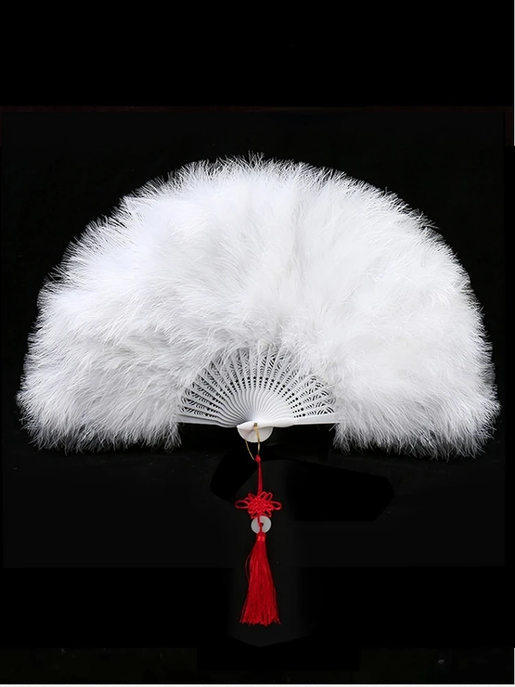 Éventail de breven plumes Épaisses, accessoire pliable en peluche, style prairie, pour performance sur scène, cheongsam Éventail de breven plumes Épaisses, accessoire pliable en peluche, style prairie, pour performance sur scène, cheongsam
