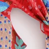 bo00 cardigan kimono imprimé paon à fleurs rouges pour femmes, manches longues chauve souris, ceinture à nœud, chemise, robe adt, cape de plage, vacances