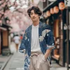 Kimono court d&rsquo;été pour hommes et enfants, Cardigan, mode japonaise, cape de Cosplay Anime, Robe populaire, Streetwear Haori samouraï