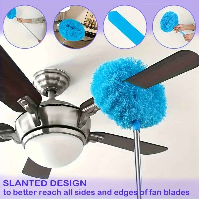 Ensemble de plumeau de ventilateur de plafond en microfibre réutilisable pour la maison et les camping-car-brosse de nettoyage sans effort avec technologie de verrouillage de la poussière Ensemble de plumeau de ventilateur de plafond en microfibre réutilisable pour la maison et les camping-car-brosse de nettoyage sans effort avec technologie de verrouillage de la poussière