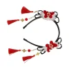 perruque hanfu de style chinois traditionnel, bandeau rouge à pampilles à fleurs anciennes, mignon, perle, couvre chef du nouvel an pour enfants