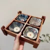 plateau à thé japonais en bois de sapele, plat à pâtisserie à trois fentes, assiette à dessert rectangulaire, plateau de service de collation à quatre grilles pour la maison