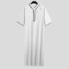 robe caftan pour hommes, couleur unie, manches mi longues, col en v, abaya, vêtements de prière, robe ihram pour l'été, usage quotidien
