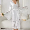 femmes robe longue élégante kimono peignoir mariée cadeau de mariage robe dentelle patchwork chemise de nuit dame ample homewear lingerie intime