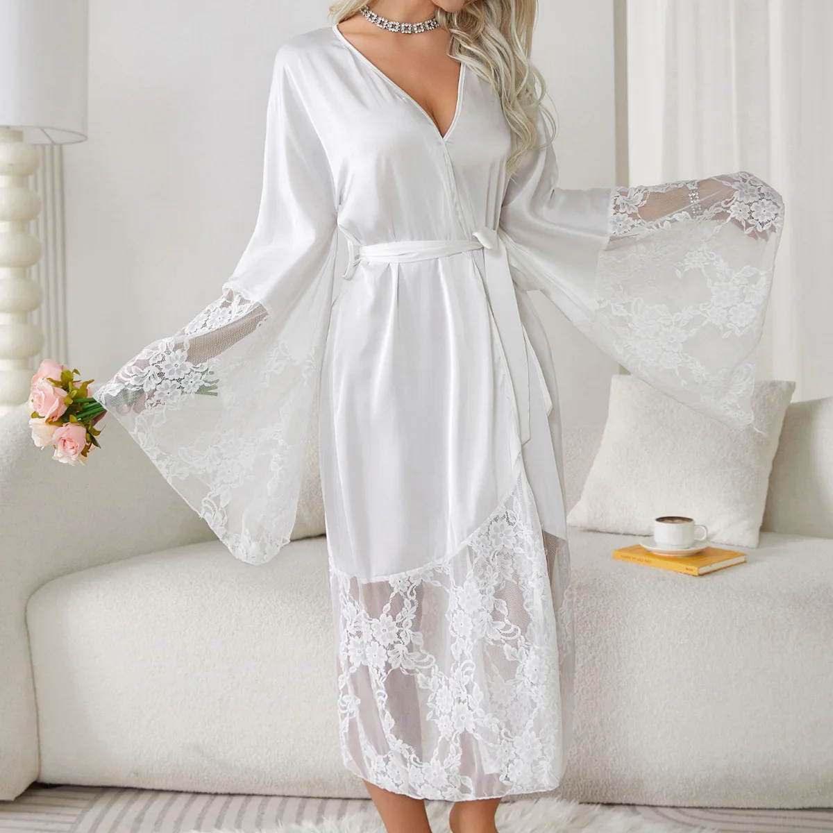 femmes robe longue élégante kimono peignoir mariée cadeau de mariage robe dentelle patchwork chemise de nuit dame ample homewear lingerie intime femmes robe longue élégante kimono peignoir mariée cadeau de mariage robe dentelle patchwork chemise de nuit dame ample homewear lingerie intime
