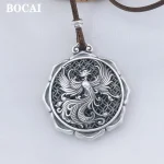 BOCAI-Collier pendentif paon de style ethnique pour femme, accessoires de bijoux en argent S925, rétro, phénix, chimsweater, nouveau BOCAI-Collier pendentif paon de style ethnique pour femme, accessoires de bijoux en argent S925, rétro, phénix, chimsweater, nouveau
