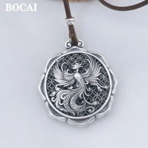 BOCAI-Collier pendentif paon de style ethnique pour femme, accessoires de bijoux en argent S925, rétro, phénix, chimsweater, nouveau BOCAI-Collier pendentif paon de style ethnique pour femme, accessoires de bijoux en argent S925, rétro, phénix, chimsweater, nouveau