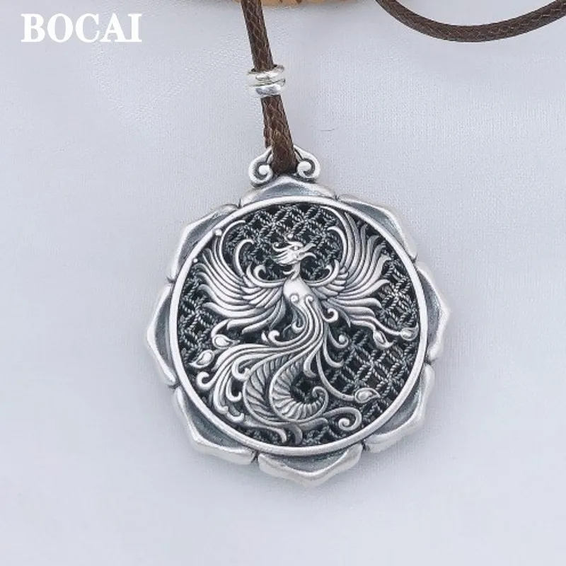 BOCAI-Collier pendentif paon de style ethnique pour femme, accessoires de bijoux en argent S925, rétro, phénix, chimsweater, nouveau BOCAI-Collier pendentif paon de style ethnique pour femme, accessoires de bijoux en argent S925, rétro, phénix, chimsweater, nouveau