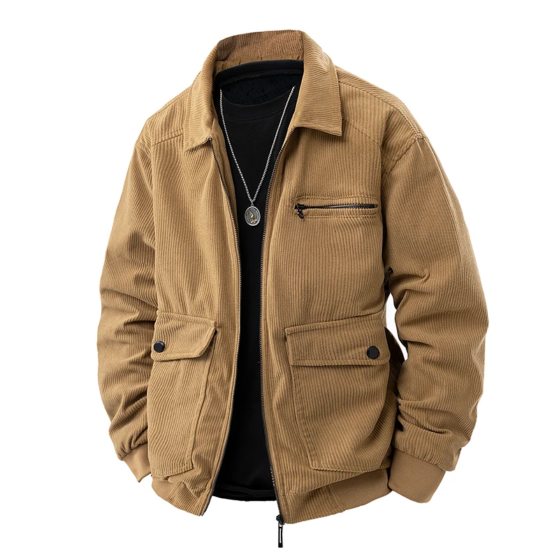 Hommes hiver veste décontractée vêtements d’extérieur hommes veste en velours côtelé printemps col rabattu veste multi-poches mode coréenne Hommes hiver veste décontractée vêtements d’extérieur hommes veste en velours côtelé printemps col rabattu veste multi-poches mode coréenne