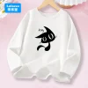 kawaii noir kitty graphique t shirt pour les filles printemps automne à manches longues couverture en coton enfants mode usage quotidien