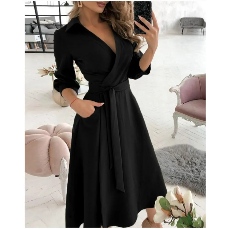 robe portefeuille à ceinture pour femme, vente chaude, coupe ample, imprimé multi motifs, adaptée aux transitions saisonnières robe portefeuille à ceinture pour femme, vente chaude, coupe ample, imprimé multi motifs, adaptée aux transitions saisonnières