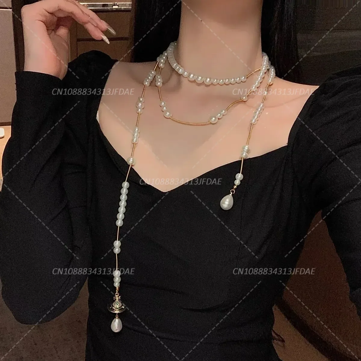 collier multicouche élégant à franges en perles, niche haut de gamme, sensation asymétrique, chaîne de cou drapée, collier vintage tendance collier multicouche élégant à franges en perles, niche haut de gamme, sensation asymétrique, chaîne de cou drapée, collier vintage tendance