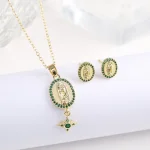 Nouveau à la mode créatif ovale St. Jude zircone ensemble de bijoux collier boucles d’oreilles classique pour bijoux religieux accessoires pour hommes femmes Nouveau à la mode créatif ovale St. Jude zircone ensemble de bijoux collier boucles d’oreilles classique pour bijoux religieux accessoires pour hommes femmes