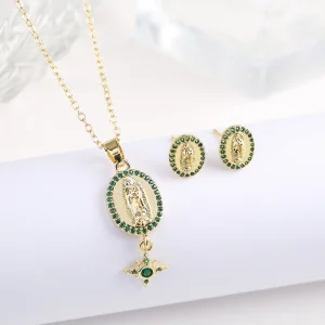 Nouveau à la mode créatif ovale St. Jude zircone ensemble de bijoux collier boucles d&rsquo;oreilles classique pour bijoux religieux accessoires pour hommes femmes
