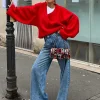 combinaison en laine à col en v pour femmes, manches longues, vintage, chaud, rouge, style élégant, tricots high street, 2024