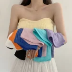 Bandeau en tricot sans bretelles pour femme, haut tubulaire, coupe couvertes, fibre brillante, sexy, précieux