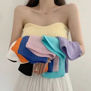 Bandeau en tricot sans bretelles pour femme, haut tubulaire, coupe couvertes, fibre brillante, sexy, précieux