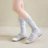 chaussettes japonaises à nœud creux pour filles, chaussettes d'été en maille respirante aux genoux, couleur unie, chaussettes de princesse pour enfants de 3 à 10 ans
