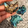 masque de renard labradorite sculpté à la main, statue d'animal, ornement de bureau, accent de maison minéral, cadeau unique pour les amoureux de la nature, 1 pièce